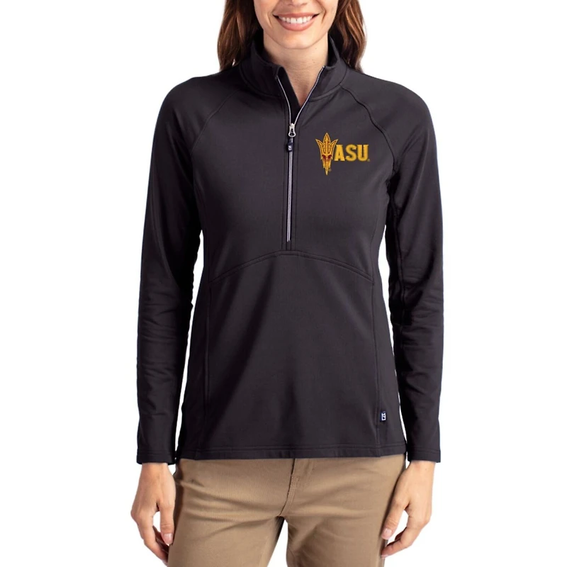 Women's Cutter & Buck Black Arizona State Sun Devils Adapt Eco Knit Stretch Recycled Half-Zip Top