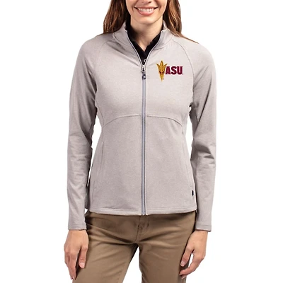 Women's Cutter & Buck Heather Gray Arizona State Sun Devils Adapt Eco Knit Recycled Full-Zip Jacket