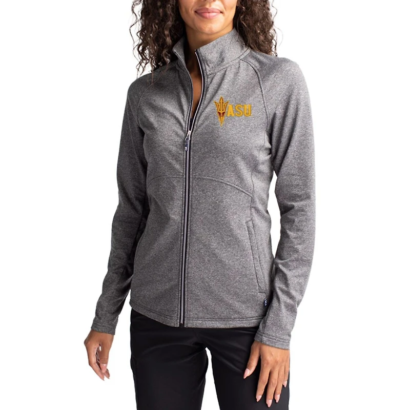 Women's Cutter & Buck Black Arizona State Sun Devils Adapt Eco Knit Heather Recycled Full-Zip Jacket