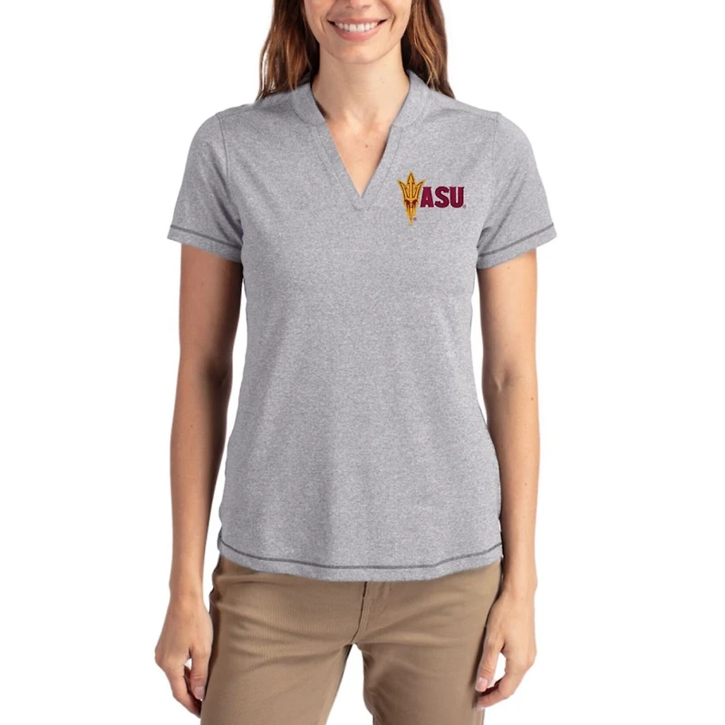 Women's Cutter & Buck Heather Gray Arizona State Sun Devils Forge Eco Heathered Stretch Tri-Blend V-Neck Blade Top