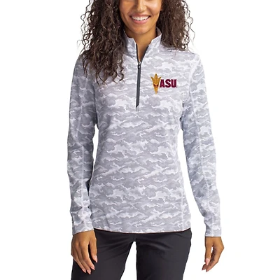 Women's Cutter & Buck Charcoal Arizona State Sun Devils Traverse Stretch Eco Camo Print Quarter-Zip Top