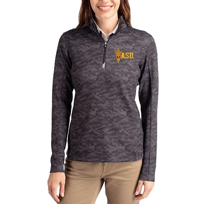 Women's Cutter & Buck Black Arizona State Sun Devils Traverse Stretch Eco Camo Print Quarter-Zip Top