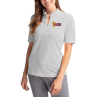 Women's Cutter & Buck Gray/White Arizona State Sun Devils Virtue Eco Pique Stripe Recycled Quarter-Zip Top