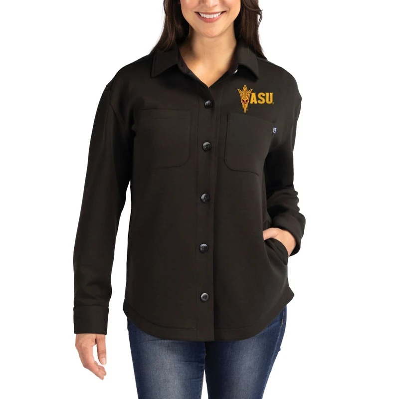 Women's Cutter & Buck Black Arizona State Sun Devils Roam Eco Recycled Button-Up Shirt Jacket