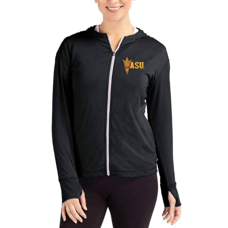 Women's Cutter & Buck Black Arizona State Sun Devils Daybreak Eco Recycled Full-Zip Hoodie