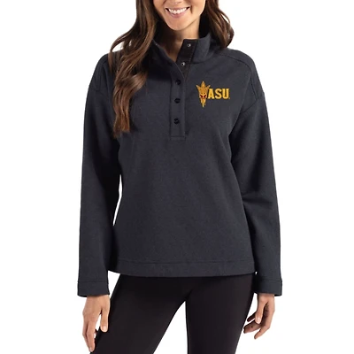 Women's Cutter & Buck Arizona State Sun Devils Hunts Point Eco Textured Fleece Recycled Quarter-Snap Top