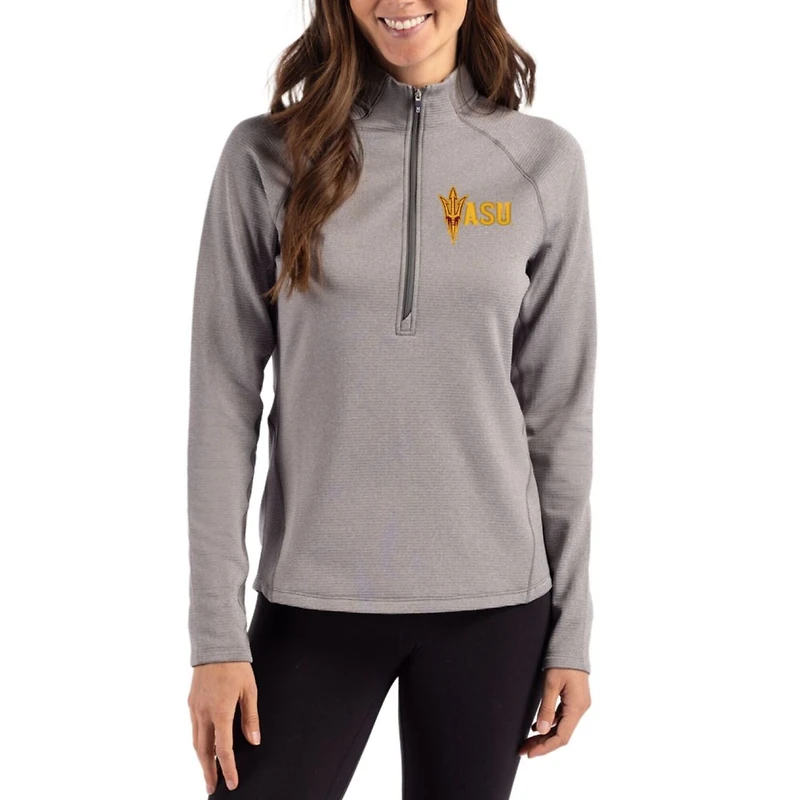 Women's Cutter & Buck Heather Gray Arizona State Sun Devils Peshastin Eco Fleece Recycled Half-Zip Top