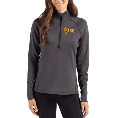 Women's Cutter & Buck Black Arizona State Sun Devils Peshastin Eco Fleece Recycled Half-Zip Top