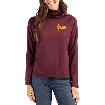 Women's Cutter & Buck Maroon Arizona State Sun Devils Coastline Epic Comfort Eco Recycled Raglan Funnel-Neck Top