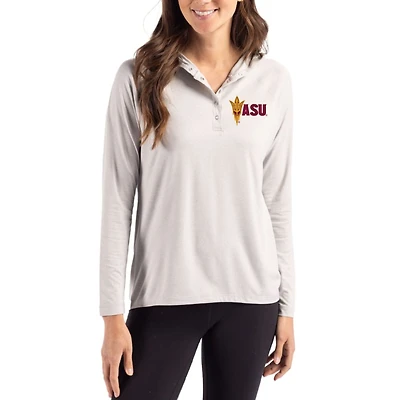 Women's Cutter & Buck Gray Arizona State Sun Devils Coastline Epic Comfort Recycled Hooded Raglan Quarter-Snap Shirt