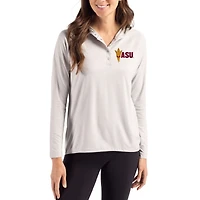 Women's Cutter & Buck Gray Arizona State Sun Devils Coastline Epic Comfort Recycled Hooded Raglan Quarter-Snap Shirt
