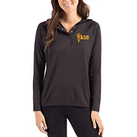 Women's Cutter & Buck Arizona State Sun Devils Coastline Epic Comfort Recycled Hooded Raglan Quarter-Snap Shirt