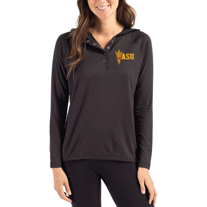 Women's Cutter & Buck Arizona State Sun Devils Coastline Epic Comfort Recycled Hooded Raglan Quarter-Snap Shirt