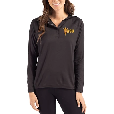 Women's Cutter & Buck Arizona State Sun Devils Coastline Epic Comfort Recycled Hooded Raglan Quarter-Snap Shirt