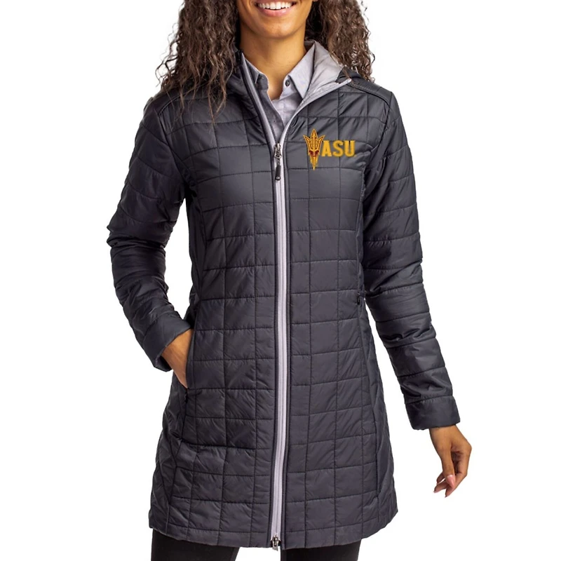 Women's Cutter & Buck Black Arizona State Sun Devils Rainier PrimaLoft® Eco Insulated Hooded Full-Zip Long Coat
