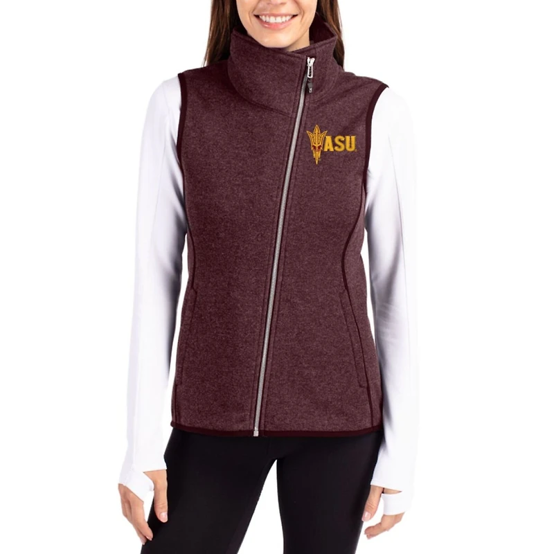 Women's Cutter & Buck Maroon Arizona State Sun Devils Mainsail Sweater-Knit Full-Zip Asymmetrical Vest