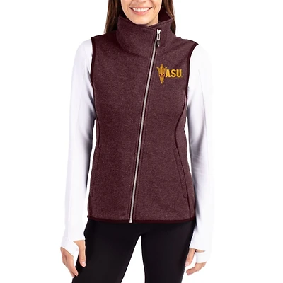 Women's Cutter & Buck Maroon Arizona State Sun Devils Mainsail Sweater-Knit Full-Zip Asymmetrical Vest