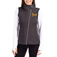 Women's Cutter & Buck Charcoal Arizona State Sun Devils Mainsail Sweater-Knit Full-Zip Asymmetrical Vest