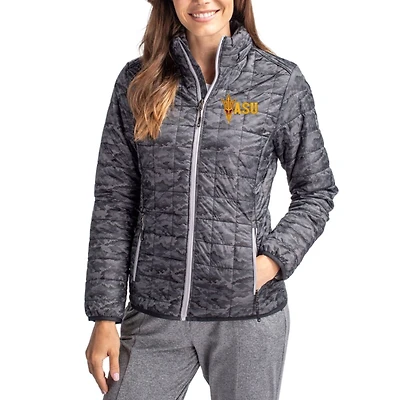 Women's Cutter & Buck Black Arizona State Sun Devils Rainier PrimaLoft Eco Insulated Full-Zip Printed Puffer Jacket