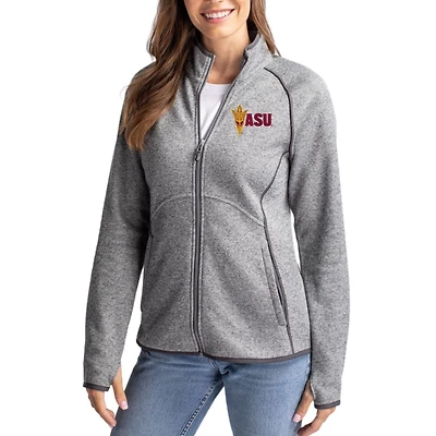Women's Cutter & Buck Heather Gray Arizona State Sun Devils Mainsail Sweater-Knit Raglan Full-Zip Jacket