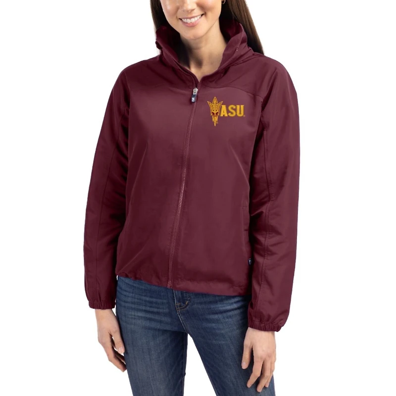 Women's Cutter & Buck Maroon Arizona State Sun Devils Charter Eco Recycled Full-Zip Jacket