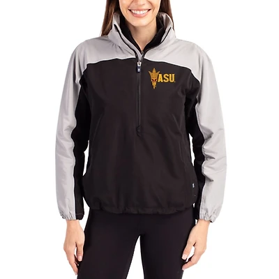 Women's Cutter & Buck Black Arizona State Sun Devils Charter Eco Recycled Half-Zip Anorak Jacket