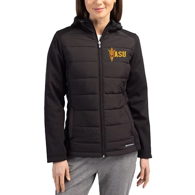 Women's Cutter & Buck Arizona State Sun Devils Evoke Hybrid Softshell Recycled Full-Zip Hooded Jacket