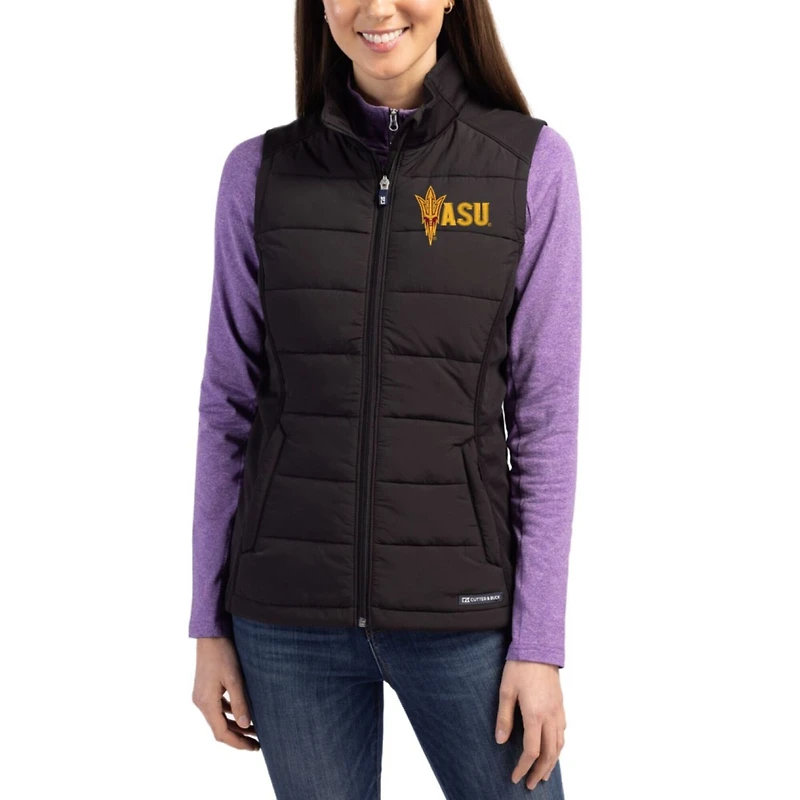 Women's Cutter & Buck Arizona State Sun Devils Evoke Hybrid Softshell Recycled Full-Zip Vest