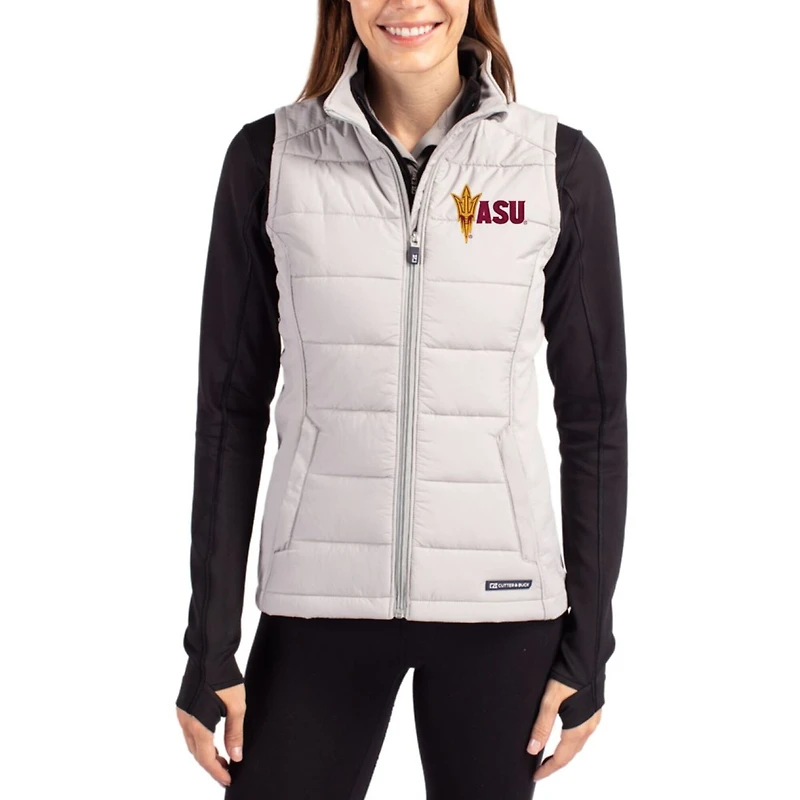 Women's Cutter & Buck Gray Arizona State Sun Devils Evoke Hybrid Softshell Recycled Full-Zip Vest