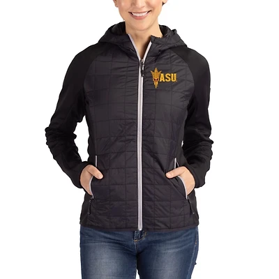 Women's Cutter & Buck Black Arizona State Sun Devils Rainier Primaloft Eco Raglan Full-Zip Hybrid Hooded Jacket