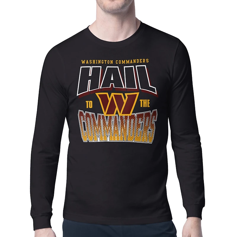 Men's Starter  Black Washington Commanders Comic Style Slogan Long Sleeve T-Shirt