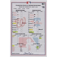 Washington Nationals Game-Used Lineup Card vs. Philadelphia Phillies on August 16, 2025