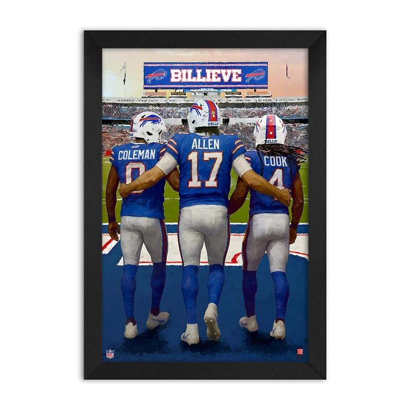 Keon Coleman, Josh Allen & James Cook Buffalo Bills Framed Three-Player Art Print