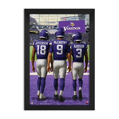 Jordan Addison, Justin Jefferson & J.J McCarthy Minnesota Vikings Framed Three-Player Art Print