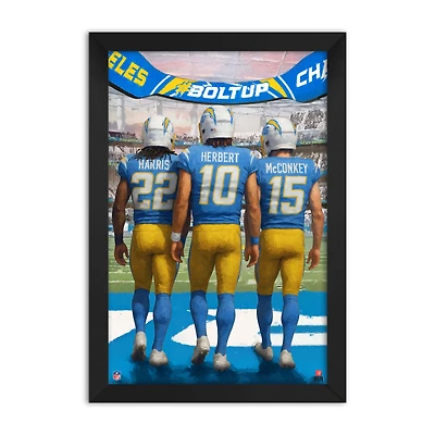 Justin Herbert, Ladd McConkey & Najee Harris Los Angeles Chargers Framed Three-Player Art Print