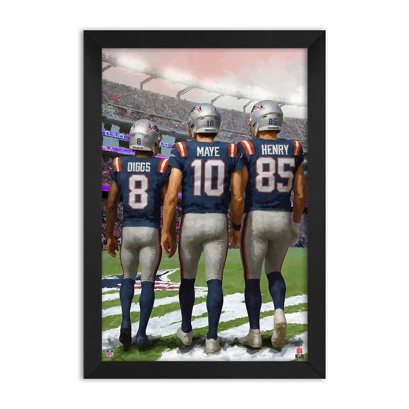 Stefon Diggs, Drake Maye & Hunter Henry New England Patriots Framed Three-Player Art Print