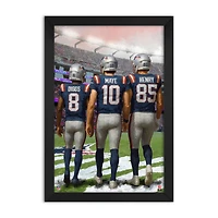 Stefon Diggs, Drake Maye & Hunter Henry New England Patriots Framed Three-Player Art Print