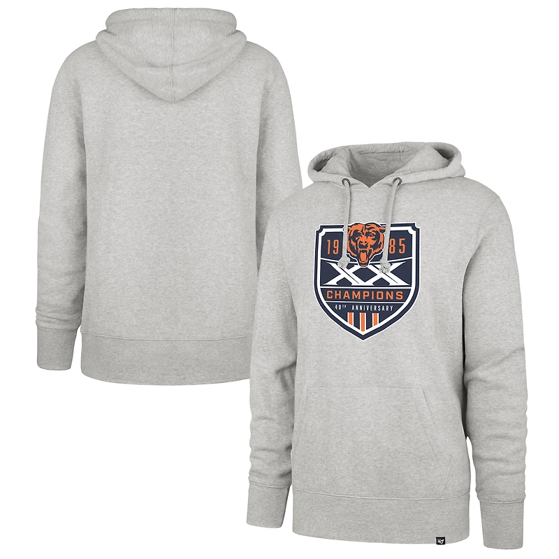 Men's '47 Gray Chicago Bears Super Bowl XX Champions 40th Anniversary Imprint Headline Hoodie