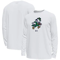 Men's Under Armour White Notre Dame Fighting Irish Leprechaun HeatGear Long Sleeve T-Shirt