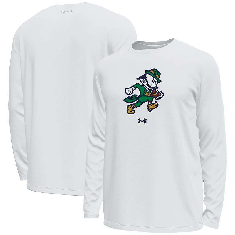 Men's Under Armour White Notre Dame Fighting Irish Leprechaun HeatGear Long Sleeve T-Shirt