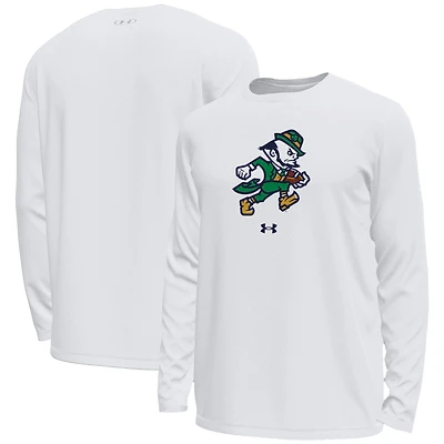 Men's Under Armour White Notre Dame Fighting Irish Leprechaun HeatGear Long Sleeve T-Shirt