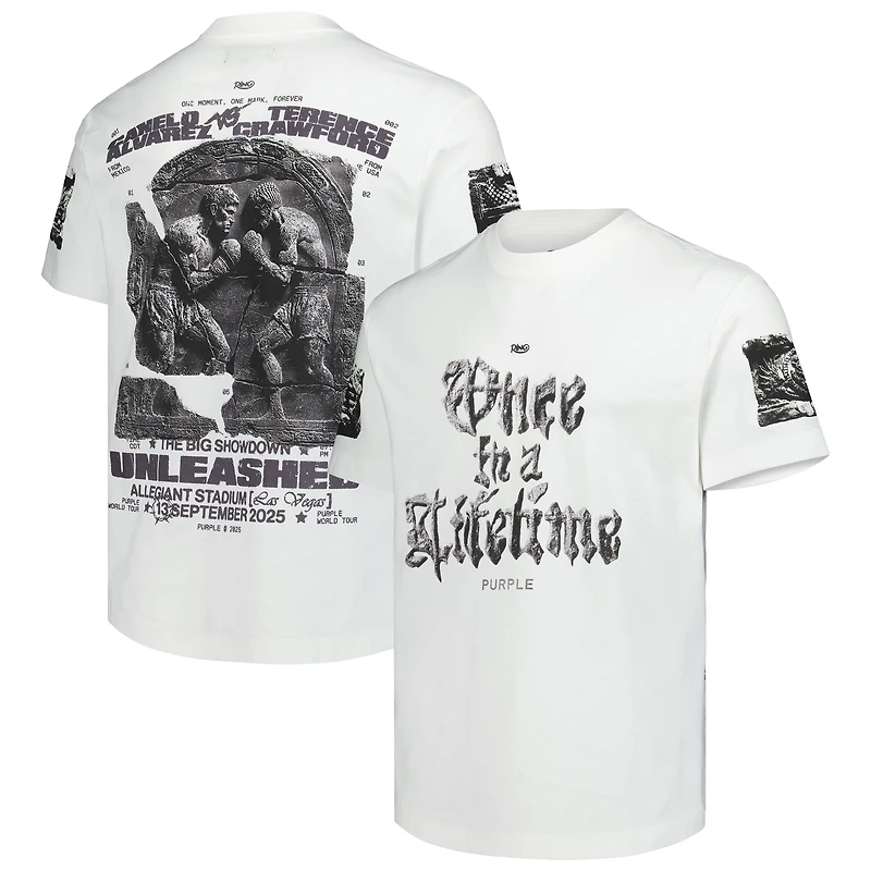 Canelo vs. Crawford Men's Purple Brand White Once A Lifetime Event T-Shirt