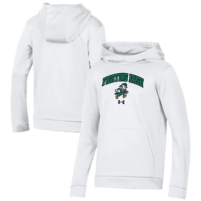 Youth Under Armour White Notre Dame Fighting Irish Leprechaun Fleece Pullover Hoodie