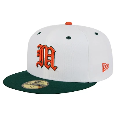 Men's New Era White/Green Miami Hurricanes On-Field Baseball Fitted Hat