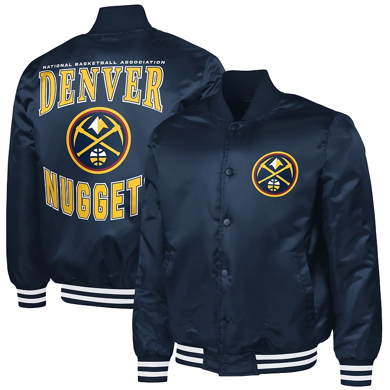Men's G-III Sports by Carl Banks Navy Denver Nuggets Adaptive Bold Logo Satin Varsity Jacket
