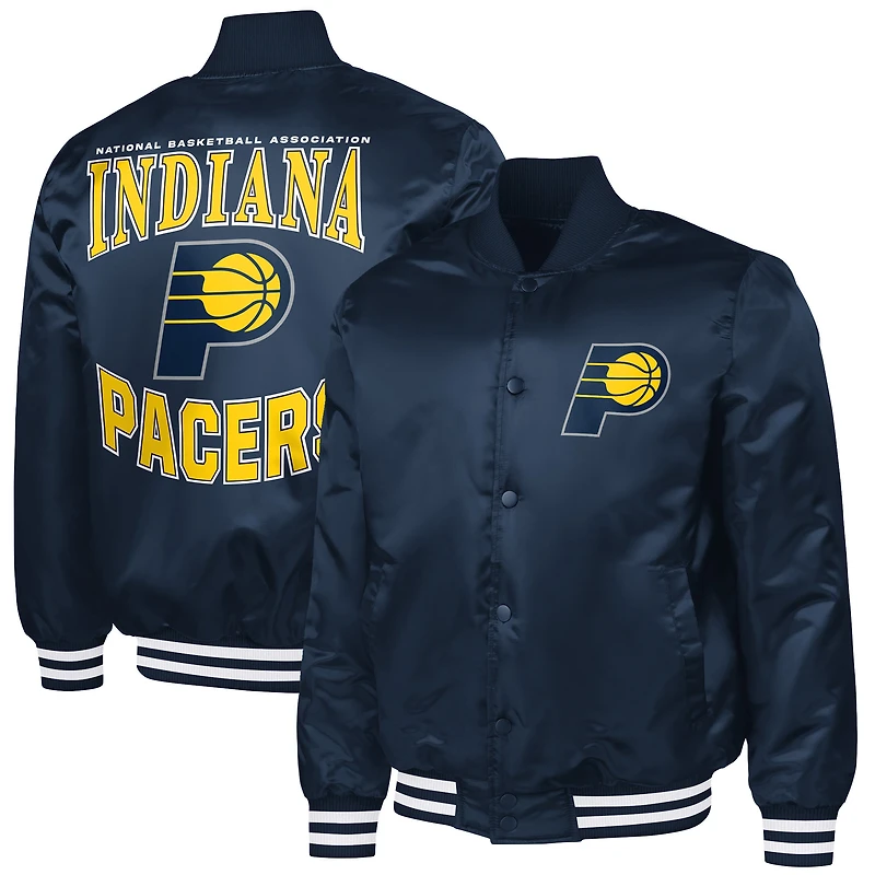 Men's G-III Sports by Carl Banks Navy Indiana Pacers Adaptive Bold Logo Satin Varsity Jacket