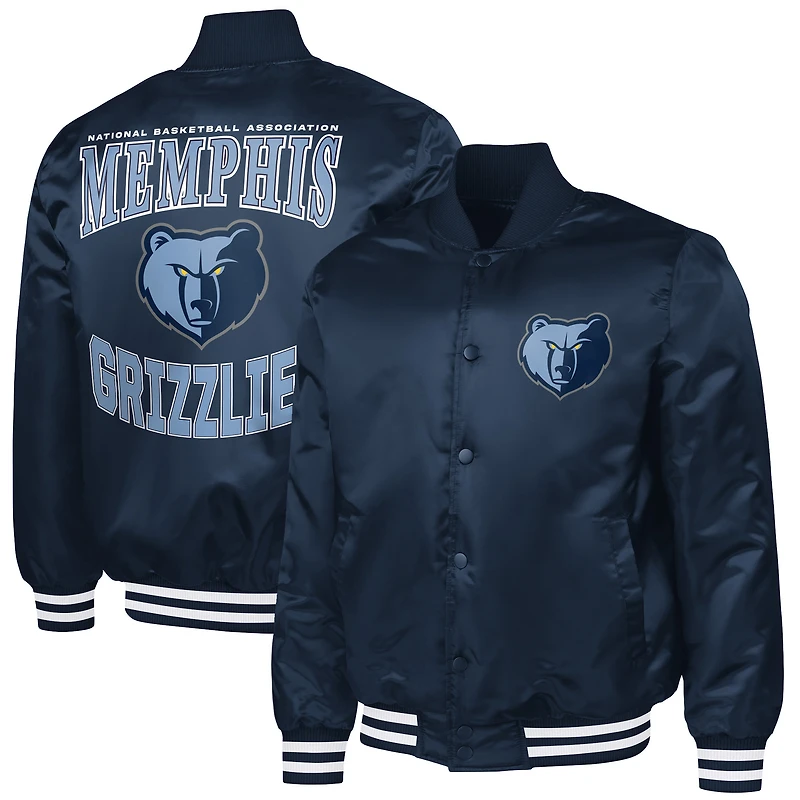 Men's G-III Sports by Carl Banks Navy Memphis Grizzlies Adaptive Bold Logo Satin Varsity Jacket