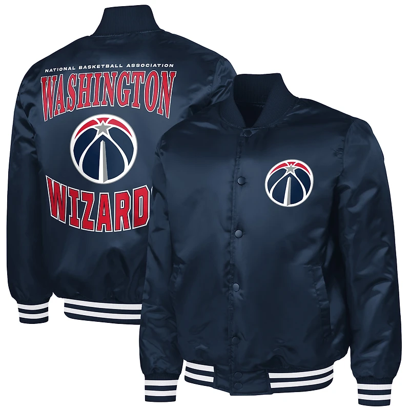 Men's G-III Sports by Carl Banks Navy Washington Wizards Adaptive Bold Logo Satin Varsity Jacket