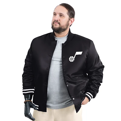 Men's G-III Sports by Carl Banks Black Utah Jazz Adaptive Bold Logo Satin Varsity Jacket