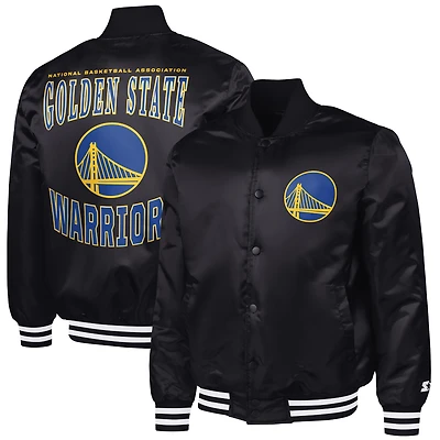 Men's G-III Sports by Carl Banks Black Golden State Warriors Adaptive Bold Logo Satin Varsity Jacket